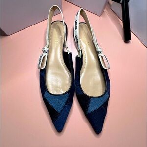 Dior J’adior Blue denim patchwork slingback ballerina flats size 40